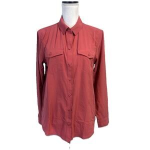 Eddie Bauer Shirt Women's Size M Salmon Coral Outdoor Camp Departure UPF 50 Stre